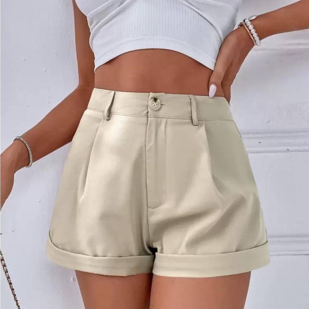 SHEIN Cream Cargo Shorts High-Waisted Tailored